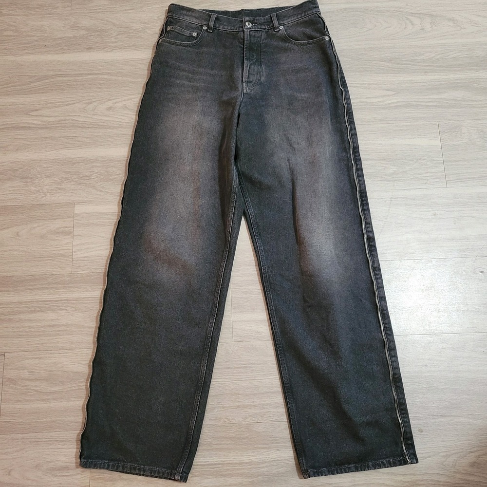 OFF-WHITE Mens Size 30(Actual 32x34) Zip Trim Black Gray Denim Jeans Button Fly